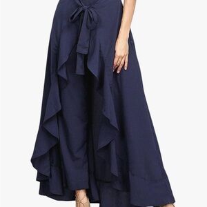 ULTRA FLATTERING Navy Blue Women's Combination Ruffle Skirted Pants (Amazon)